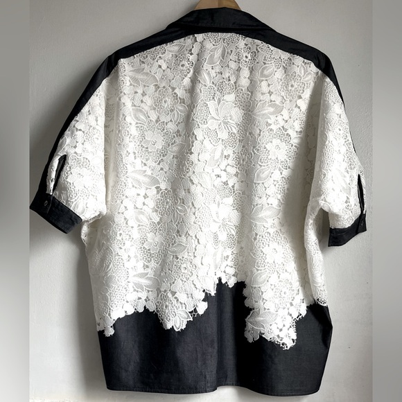 BADGLEY MISCHKA  Lace Chambray Button Down Top - Picture 10 of 14